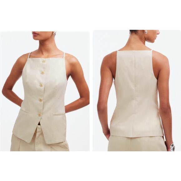 Madewell Tops - NWT Madewell Square Neck Vest in Drapey Twill Muted Stone Chic Girly Size 12